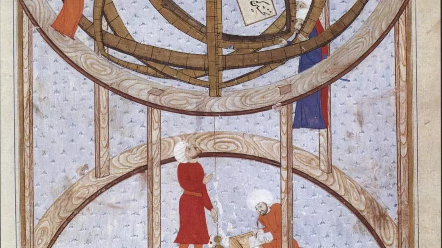 first image astronomers are conducting observations using a 5 3 metre armillary sphere in the late 16th century istanbul observatory