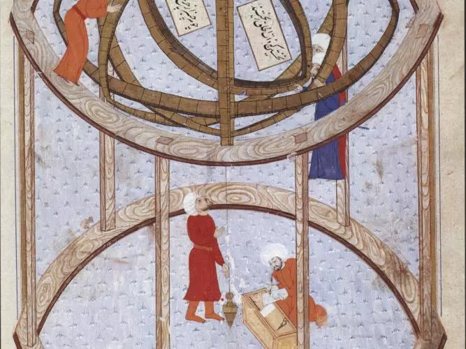 first image astronomers are conducting observations using a 5 3 metre armillary sphere in the late 16th century istanbul observatory